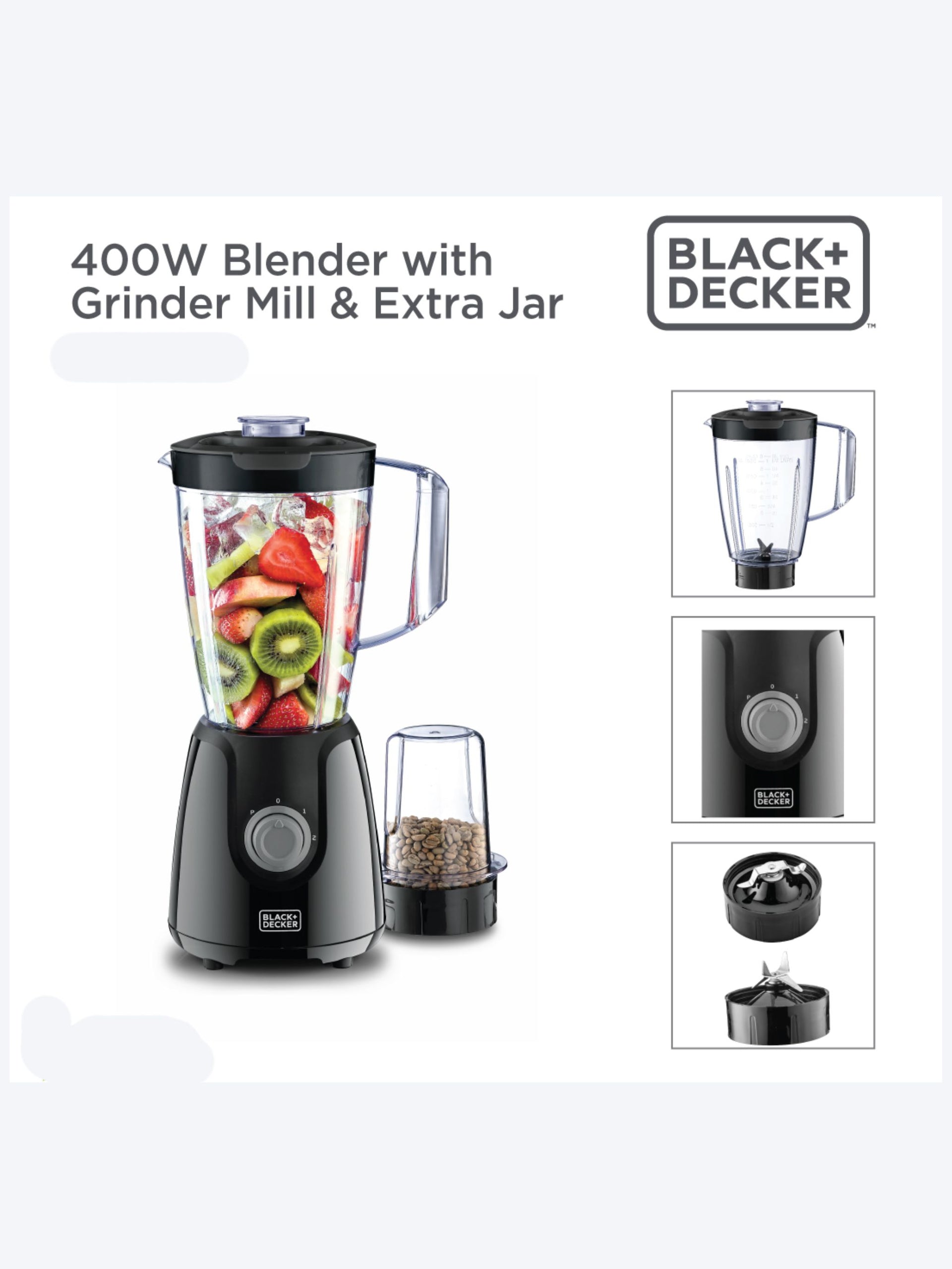 Black+Decker BX4000-B5 Blender with Grinder and Chopper Mill, 400W